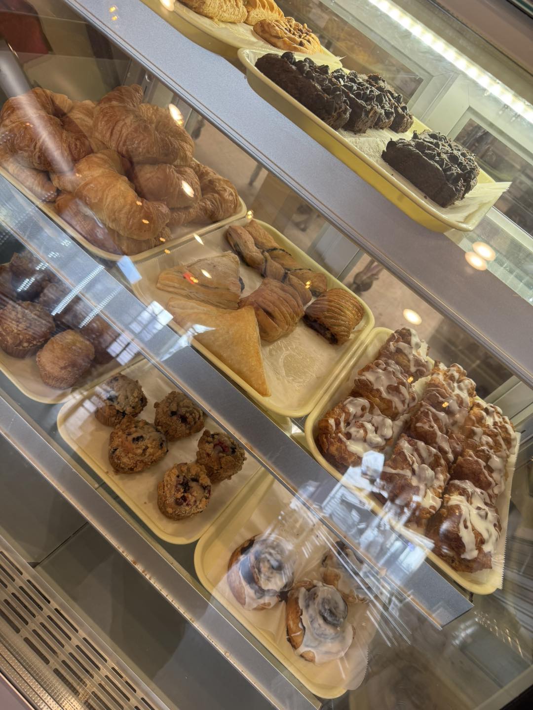 Pastry case filled with fresh baked goods